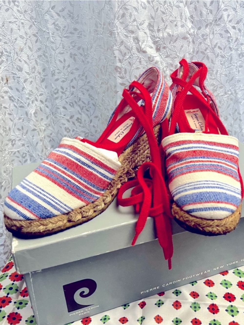 Vintage 1977 Platform Wedge Espadrille Sandals with Ankle Laces, Made In Spain